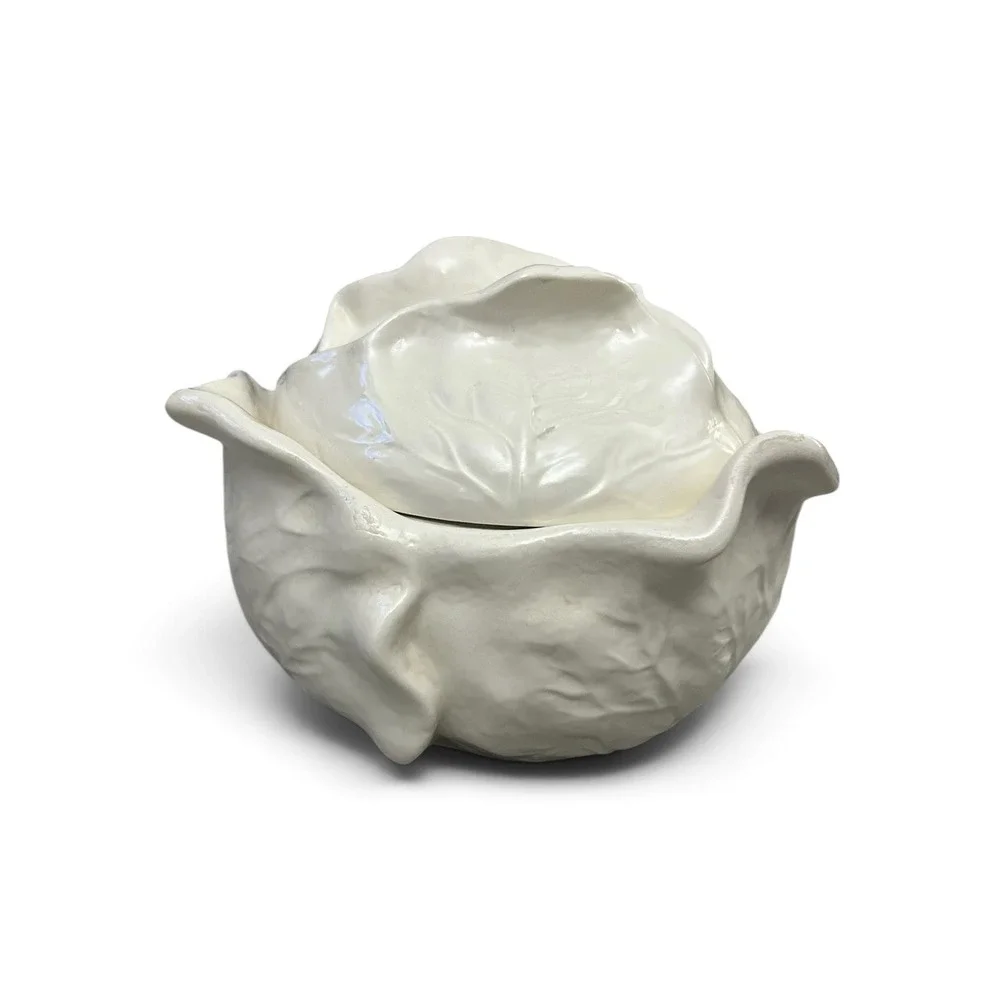 Vintage 1970s Holland Mold White Cabbage Head Covered Serving Bowl / Tureen